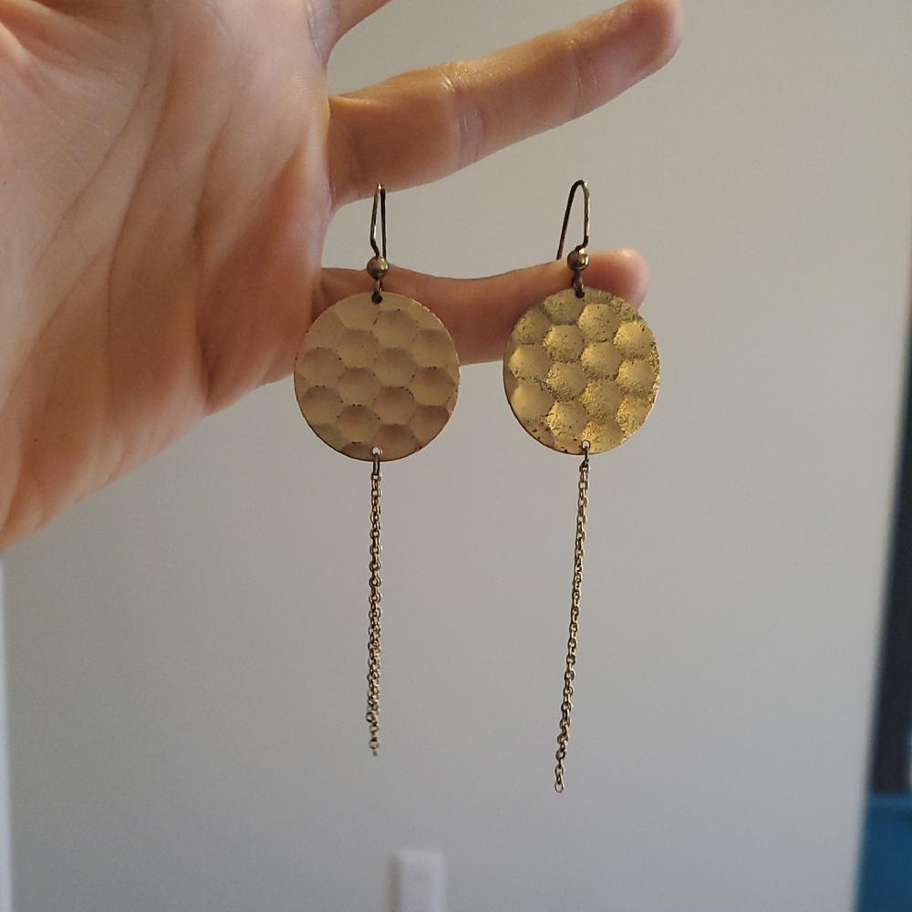 Gold Honeycomb Hammered Disc Earrings